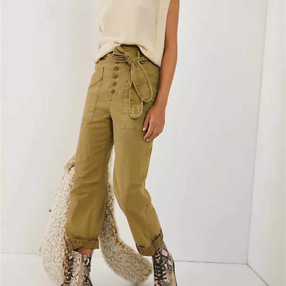 Anthropologie Rowan Aviator Cargo Trousers Olive Khaki Green